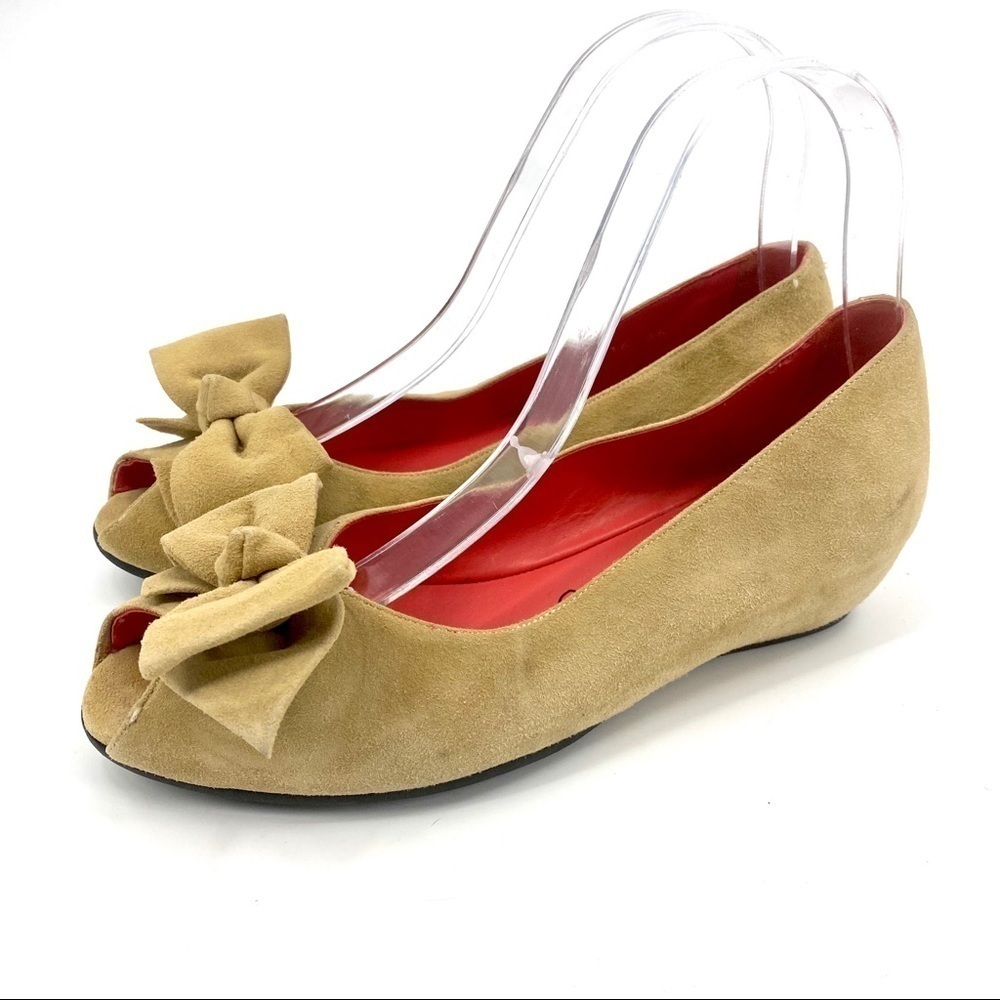 Pas De Rouge suede peep toe bow wedges 36